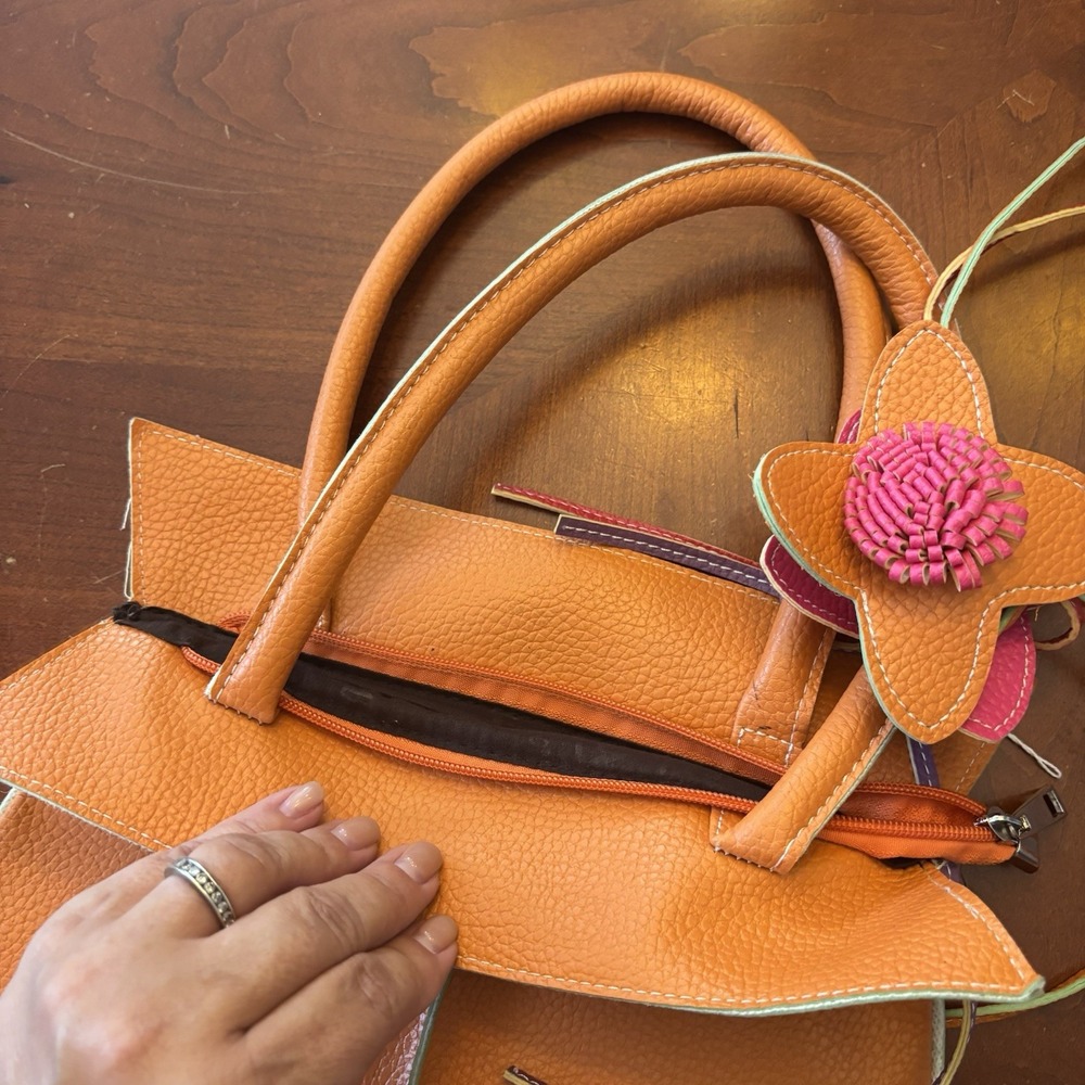 Mellow World Fashion BLACK Handbag Purse New Handmade Flower NWT! - Picture 6 of 12